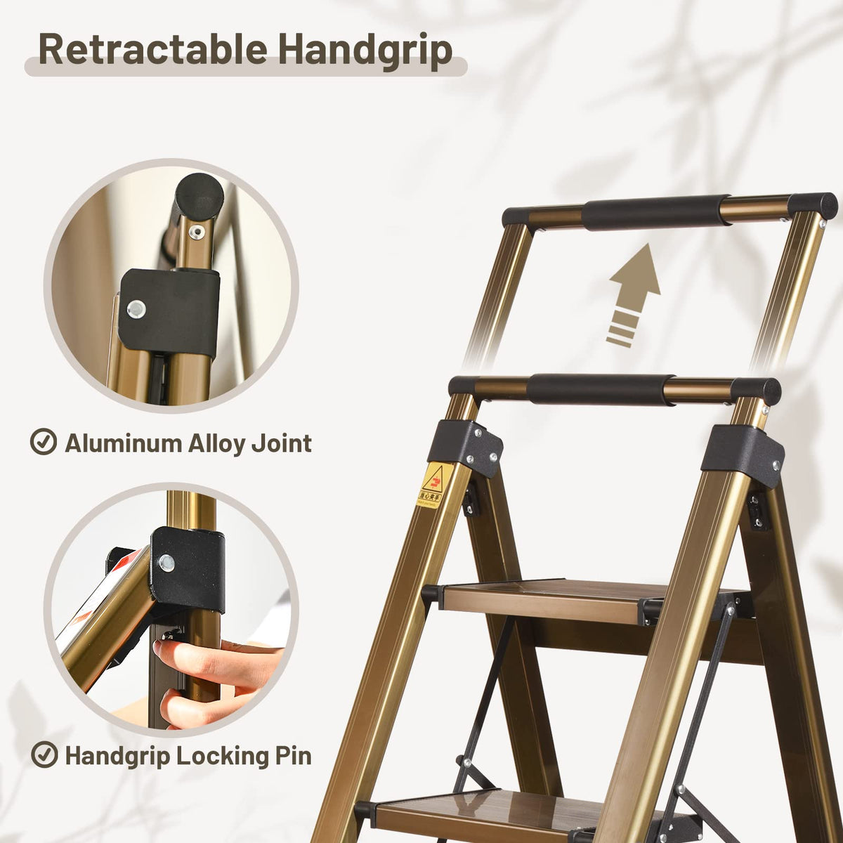 3 Step Aluminum Step Stool with Retractable Handrail L288783