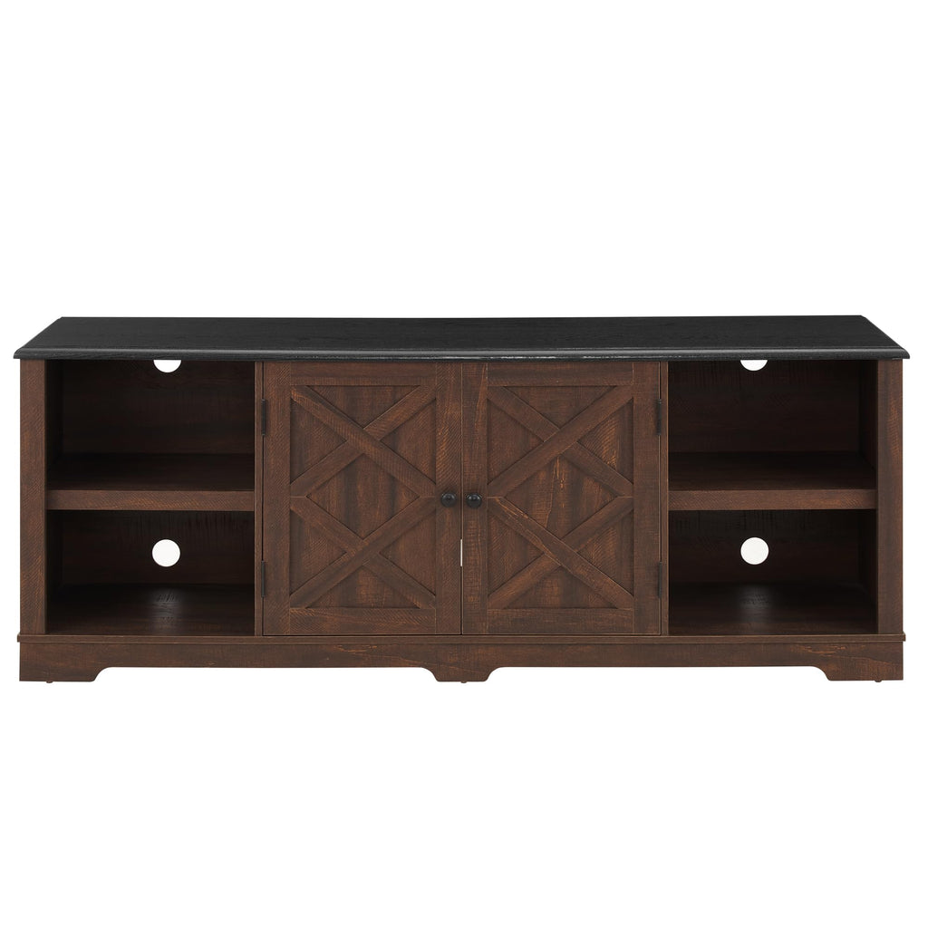 Espresso and Black TV Media Stand with Open Shelves and Closed Cabinets E556601