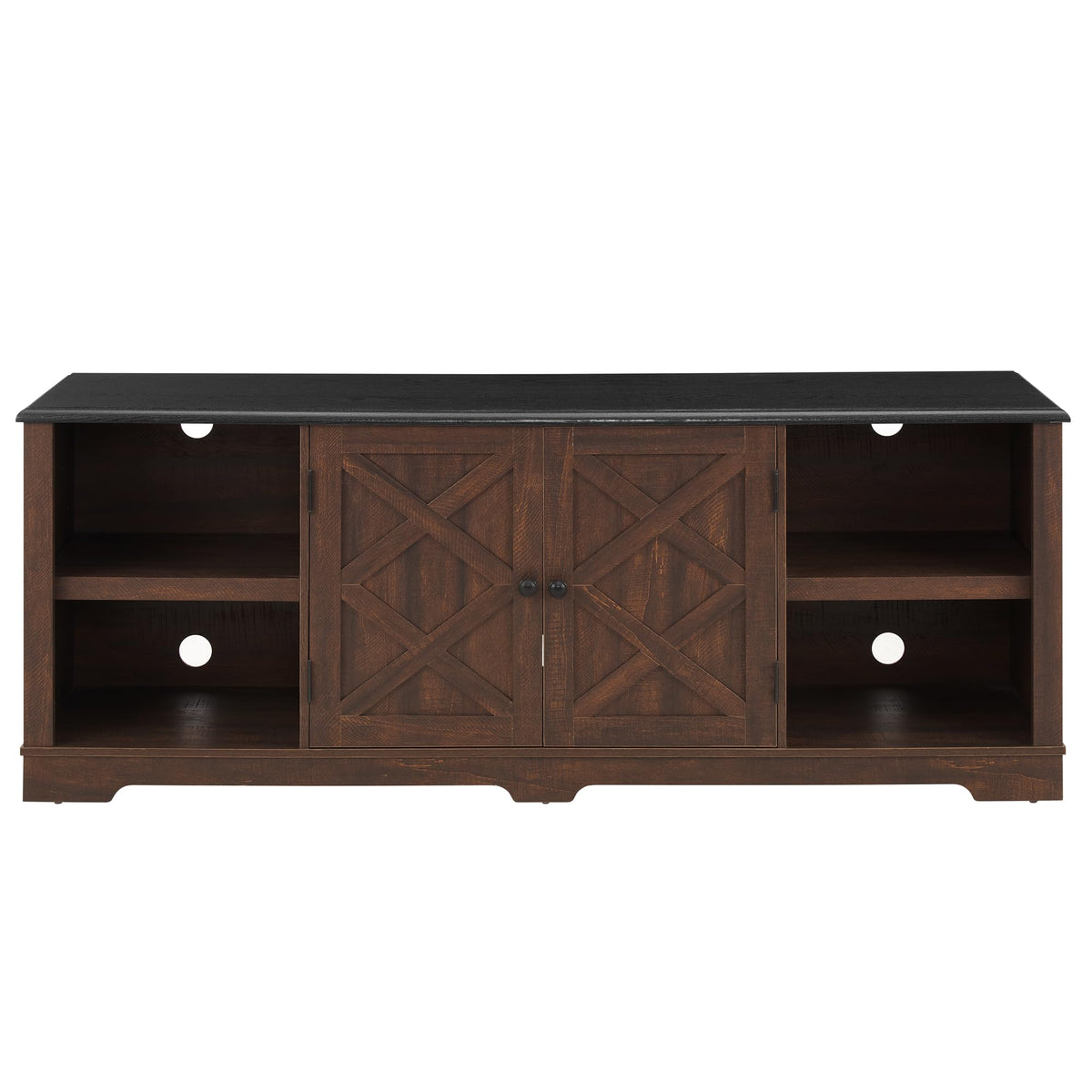 Espresso and Black TV Media Stand with Open Shelves and Closed Cabinets E556601
