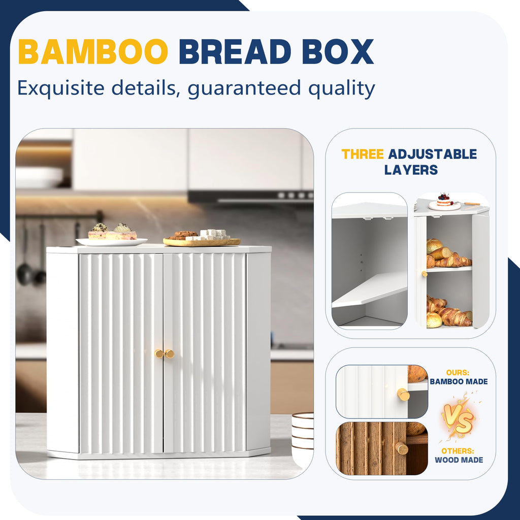 Large White Bamboo Bread Box K28278