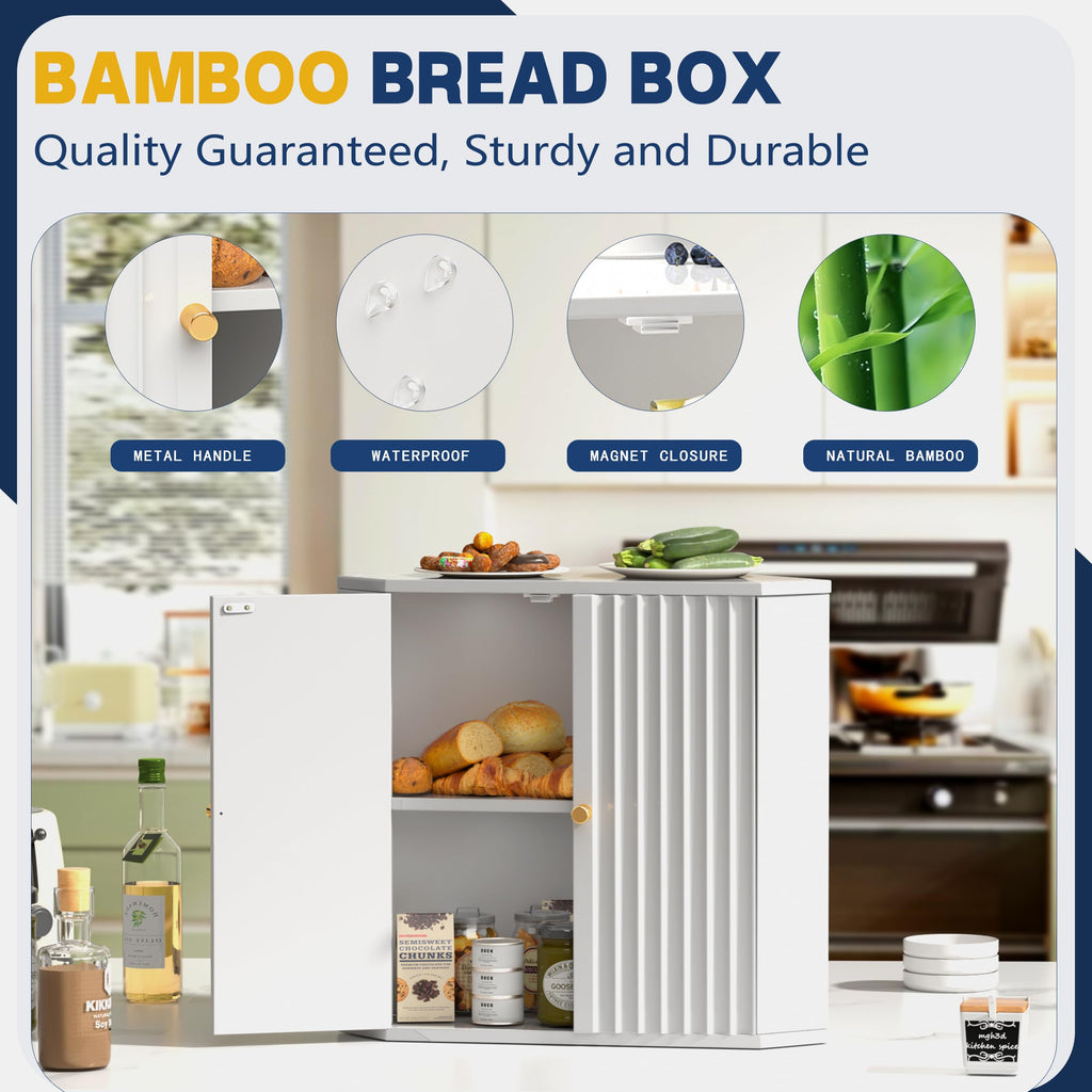 Large White Bamboo Bread Box K28278