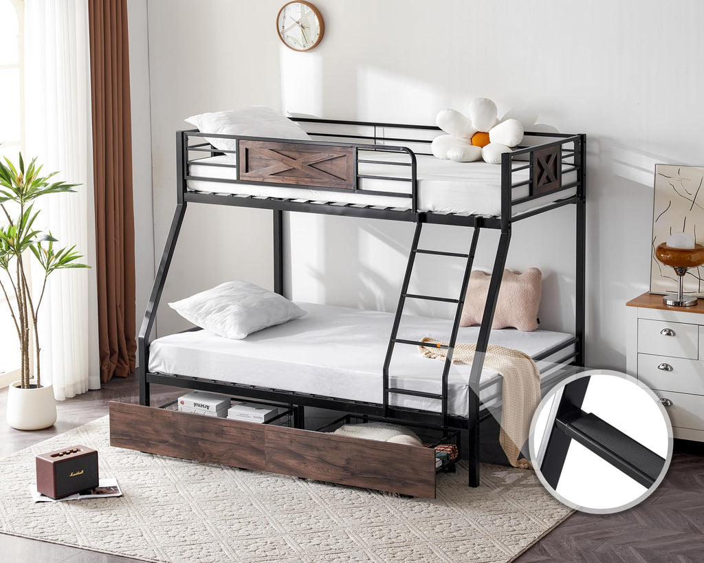 Twin Over Full Metal Bunk Bed with 2 Storage Drawers M943749