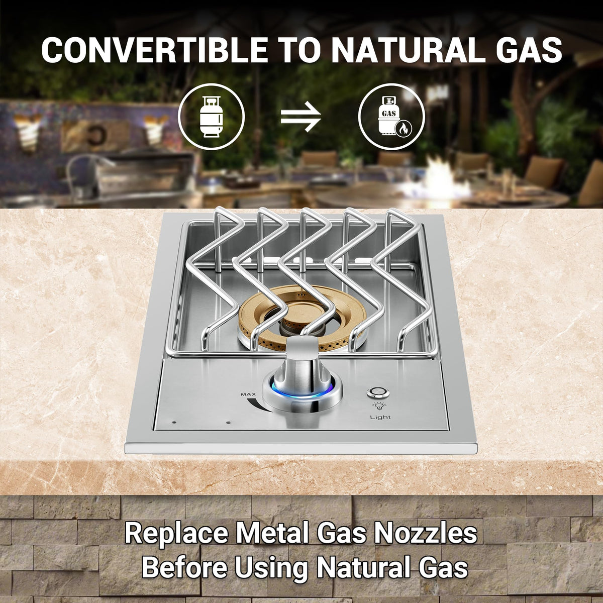 17500BTU Liquid Propane Side Burner 304 Stainless Steel U15965