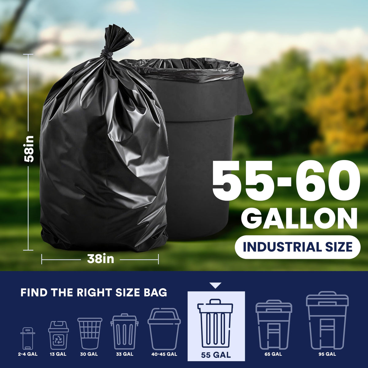 55-60 Gallon 1.2 Mil Black Trash Bags 100 Count B986820