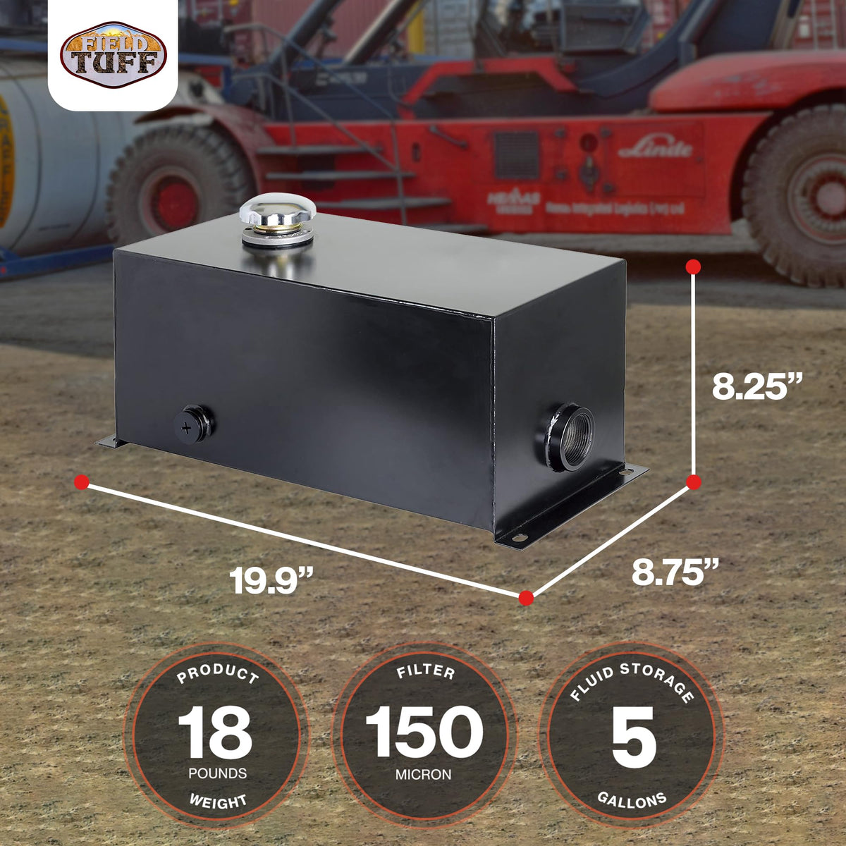 14 Gauge Welded Steel Hydraulic Reservoir Tank, Black, 5 Gallon B16462