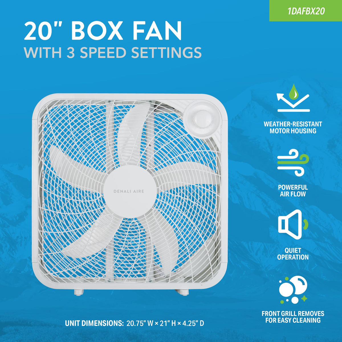 20 Inch Box Fan with 3 Speed Settings, White K737477