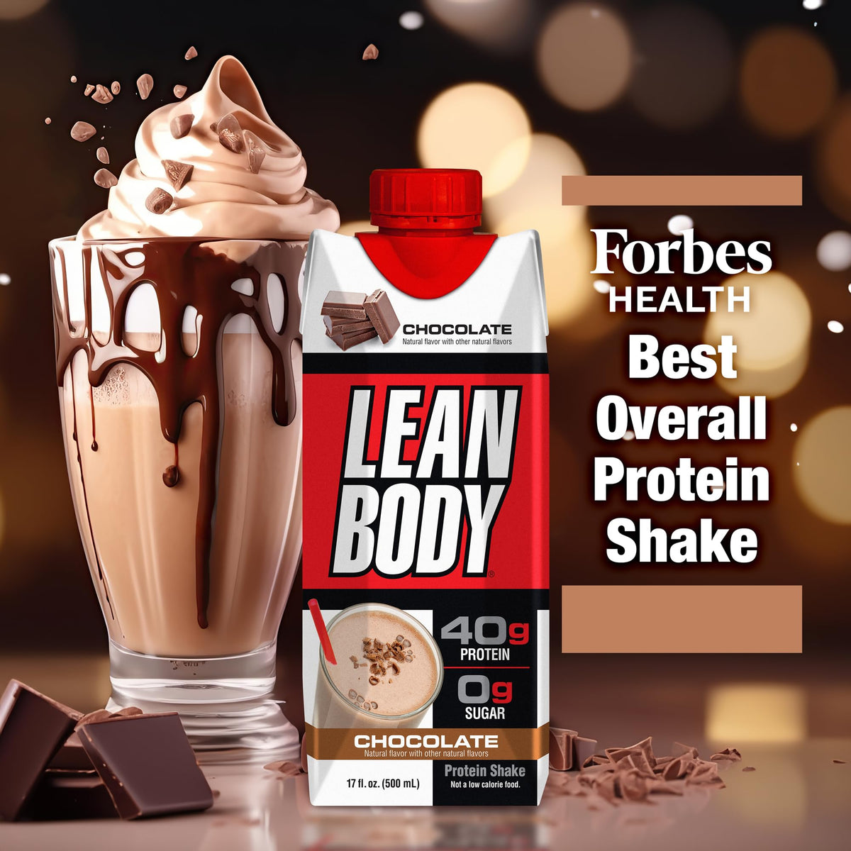 Chocolate Protein Shake, 40g Protein, 0 Sugar, 17 Fl Oz (Pack of 12) F380351