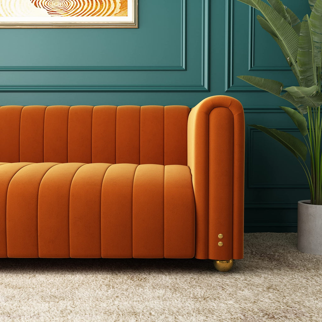 Orange Velvet Tufted 3-Seater Sofa L737984