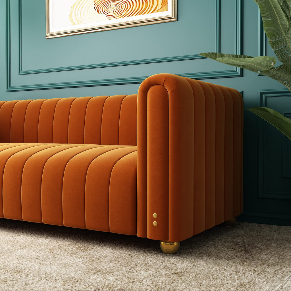 Orange Velvet Tufted 3-Seater Sofa L737984