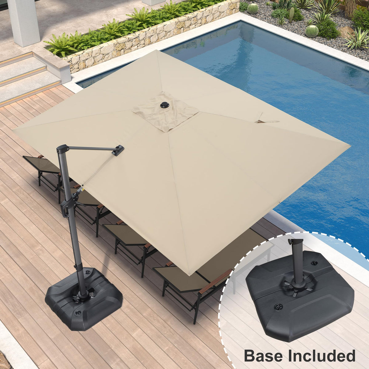 Beige 360° Rotation Patio Umbrella with Base Q83793