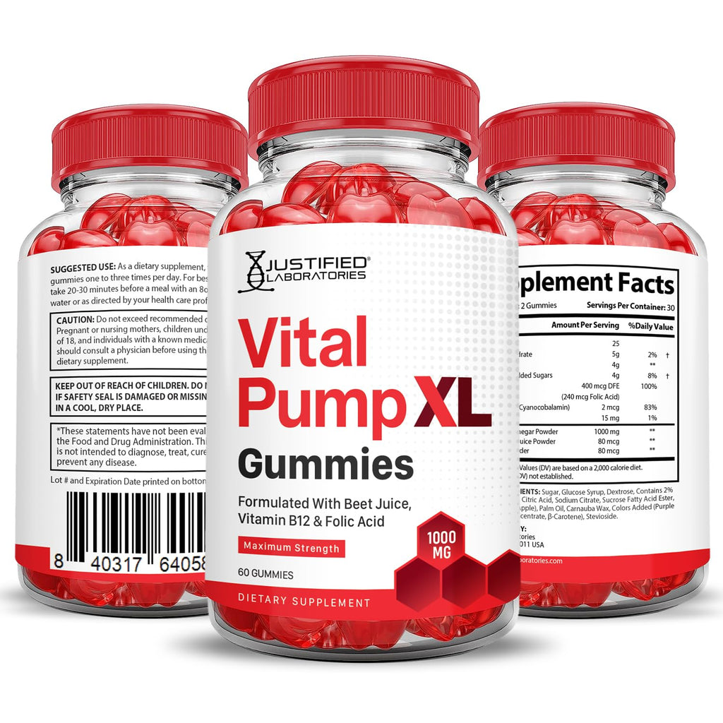 Vital Pump XL Performance Gummies 1000MG Beet Juice B12 Vegan Non GMO 120 Gummys U571