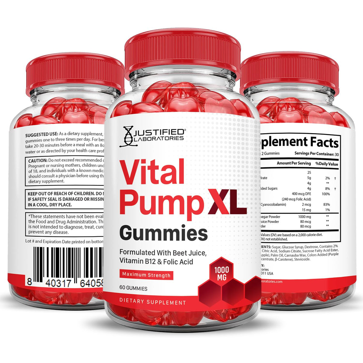 Vital Pump XL Performance Gummies 1000MG Beet Juice B12 Vegan Non GMO 120 Gummys U571