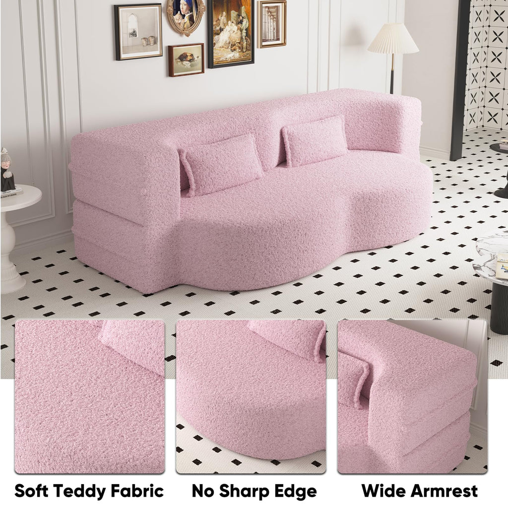 78" Full Size Pink Folding Sofa Bed K847565