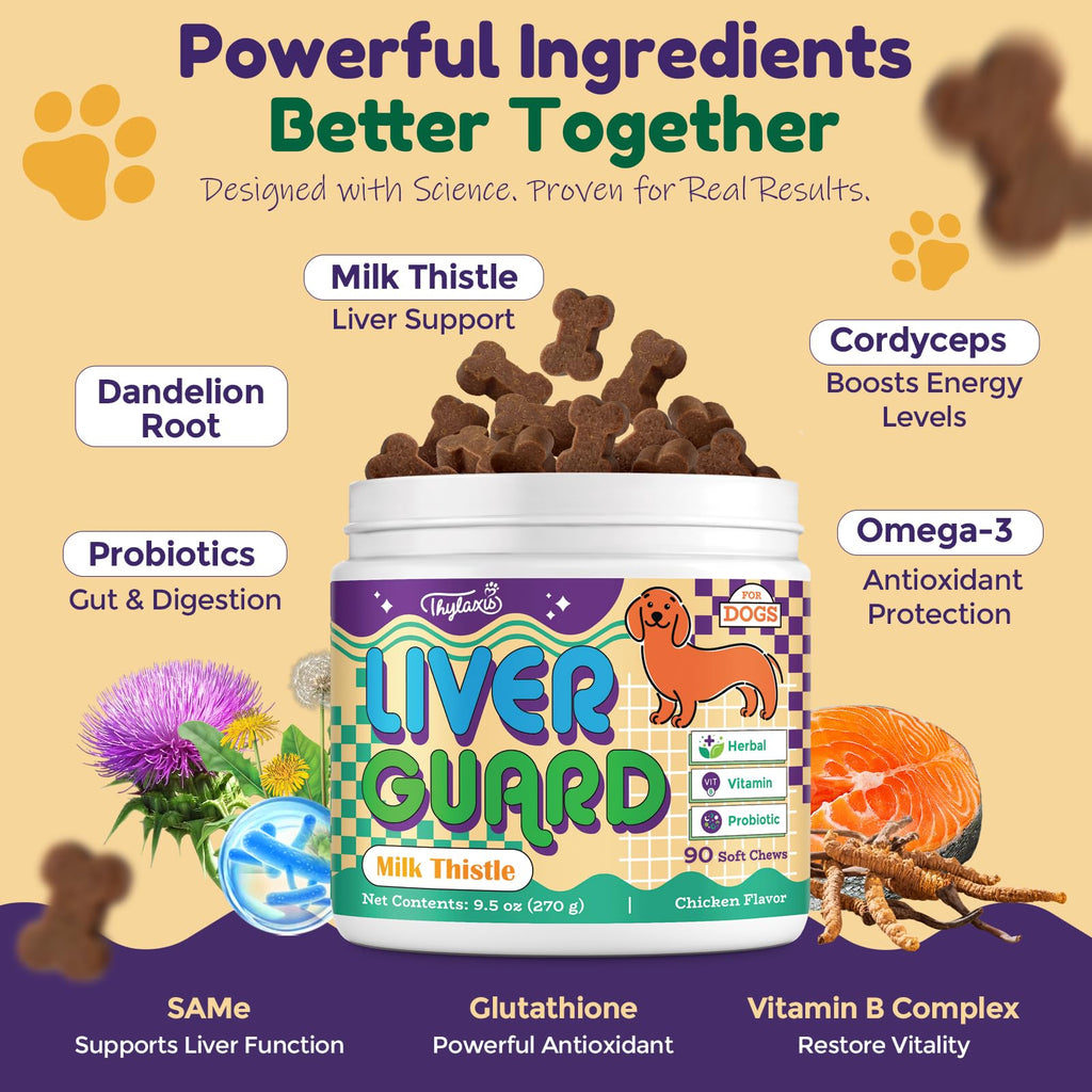 Dog Liver Supplement, Milk Thistle & Same, 5B CFU Probiotics, 90 Soft Chews J56996