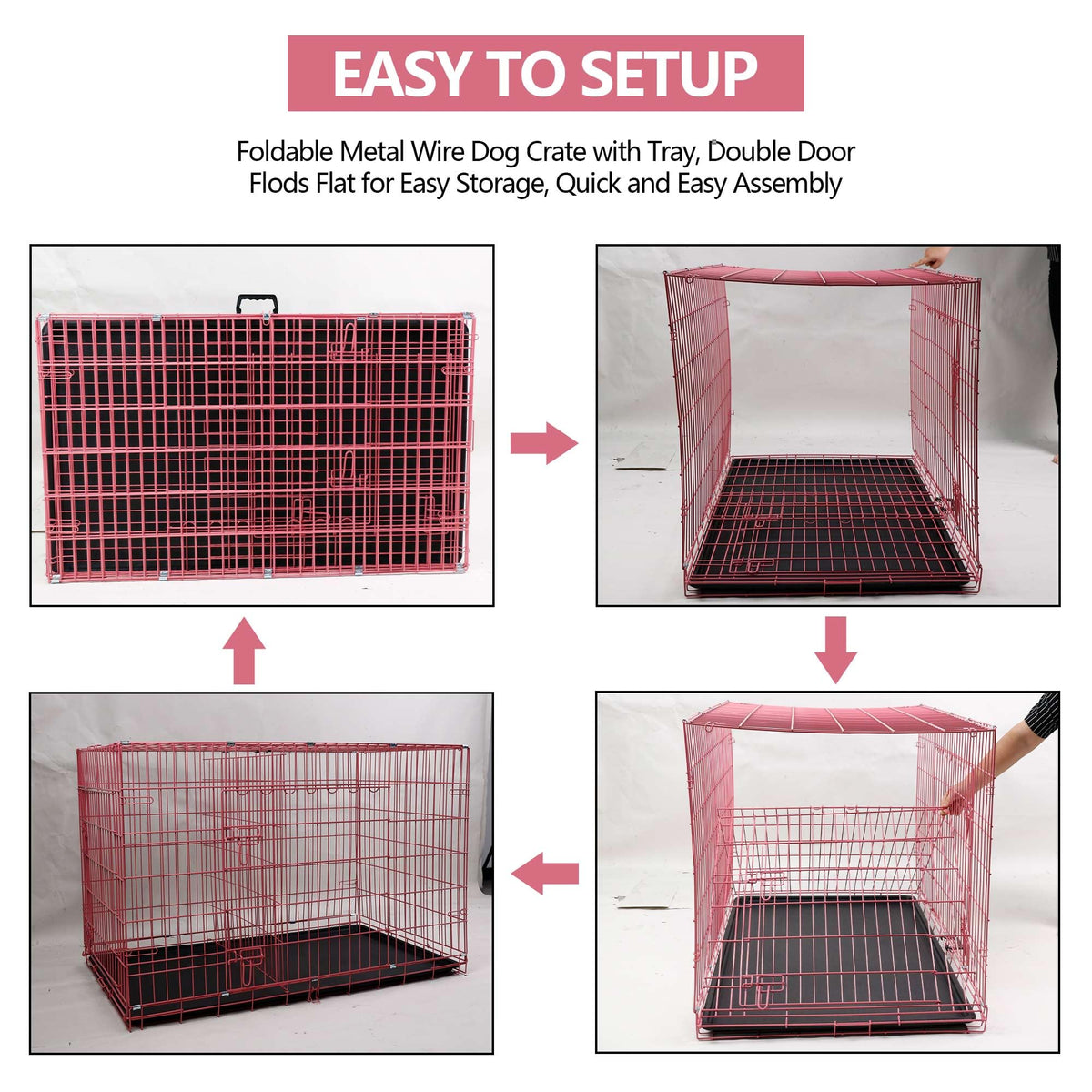 48 Inch Folding Metal Dog Crate with Tray and Divider Panel C698150