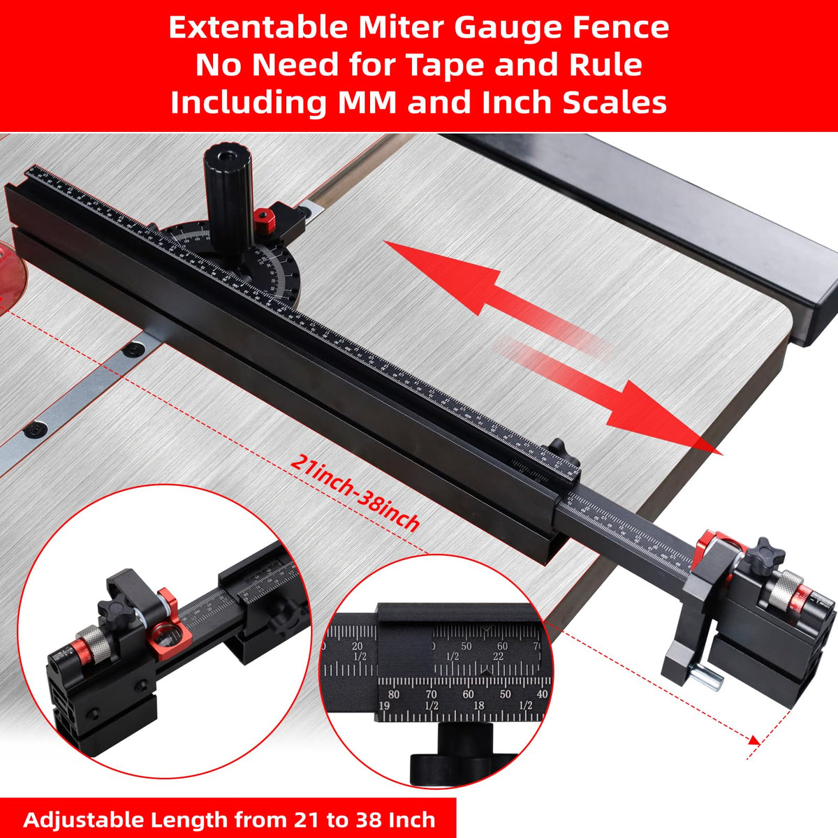 Table Saw Miter Gauge with Extendable Fence and Flip Stop Z3642