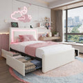 White Twin Size Bed Frame with 4 Storage Drawers H2398