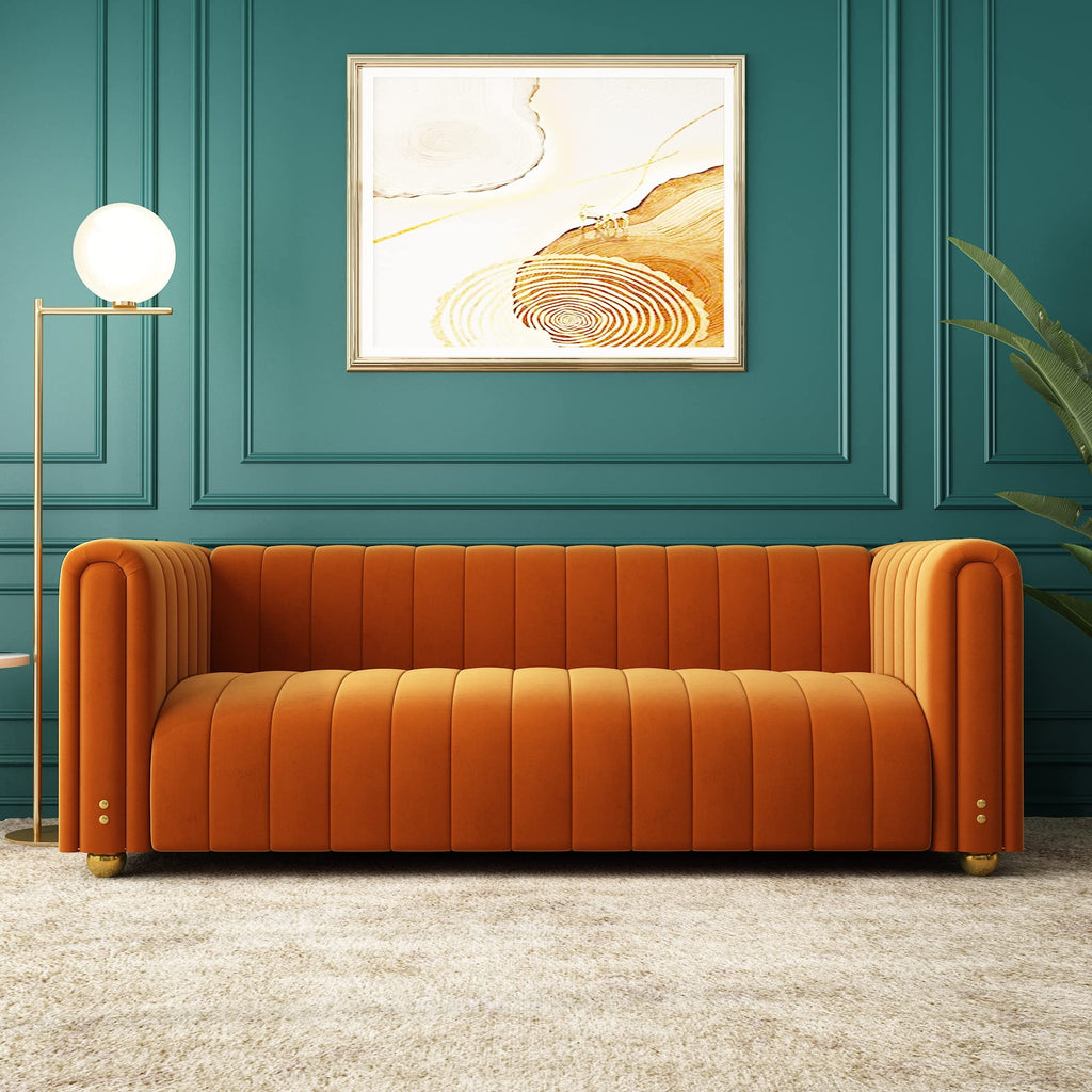 Orange Velvet Tufted 3-Seater Sofa L737984