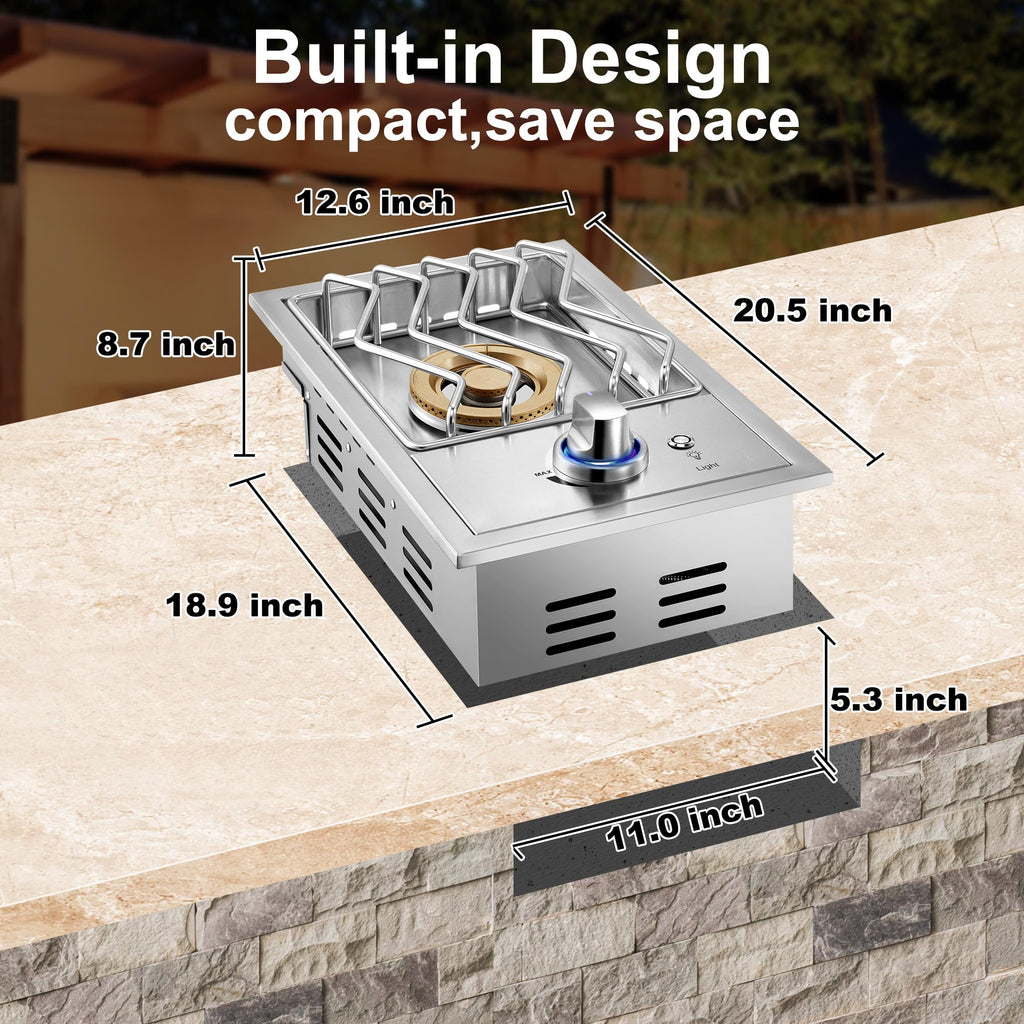 17500BTU Liquid Propane Side Burner 304 Stainless Steel U15965