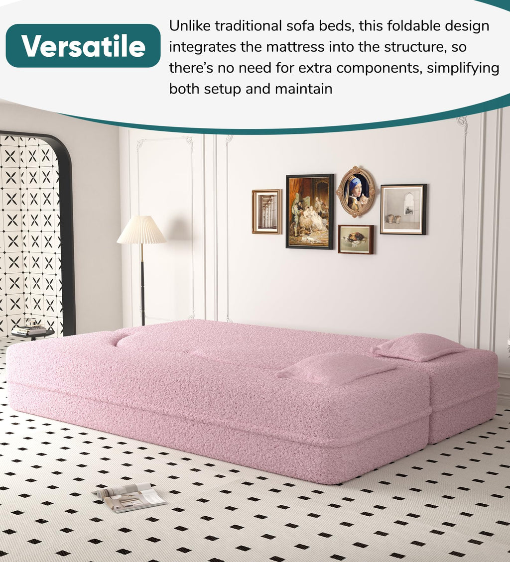 78" Full Size Pink Folding Sofa Bed K847565
