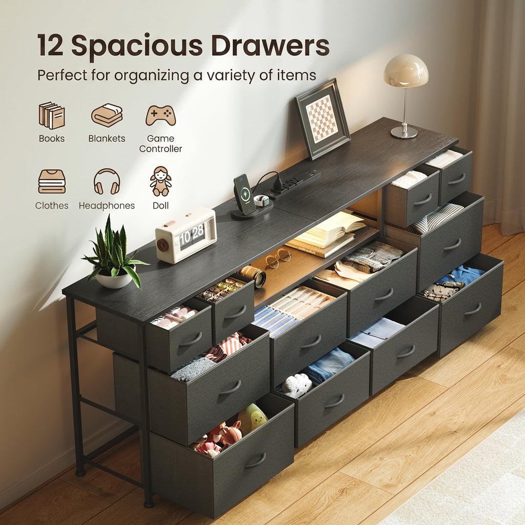 63 Inch 12 Drawer Black Dresser G468