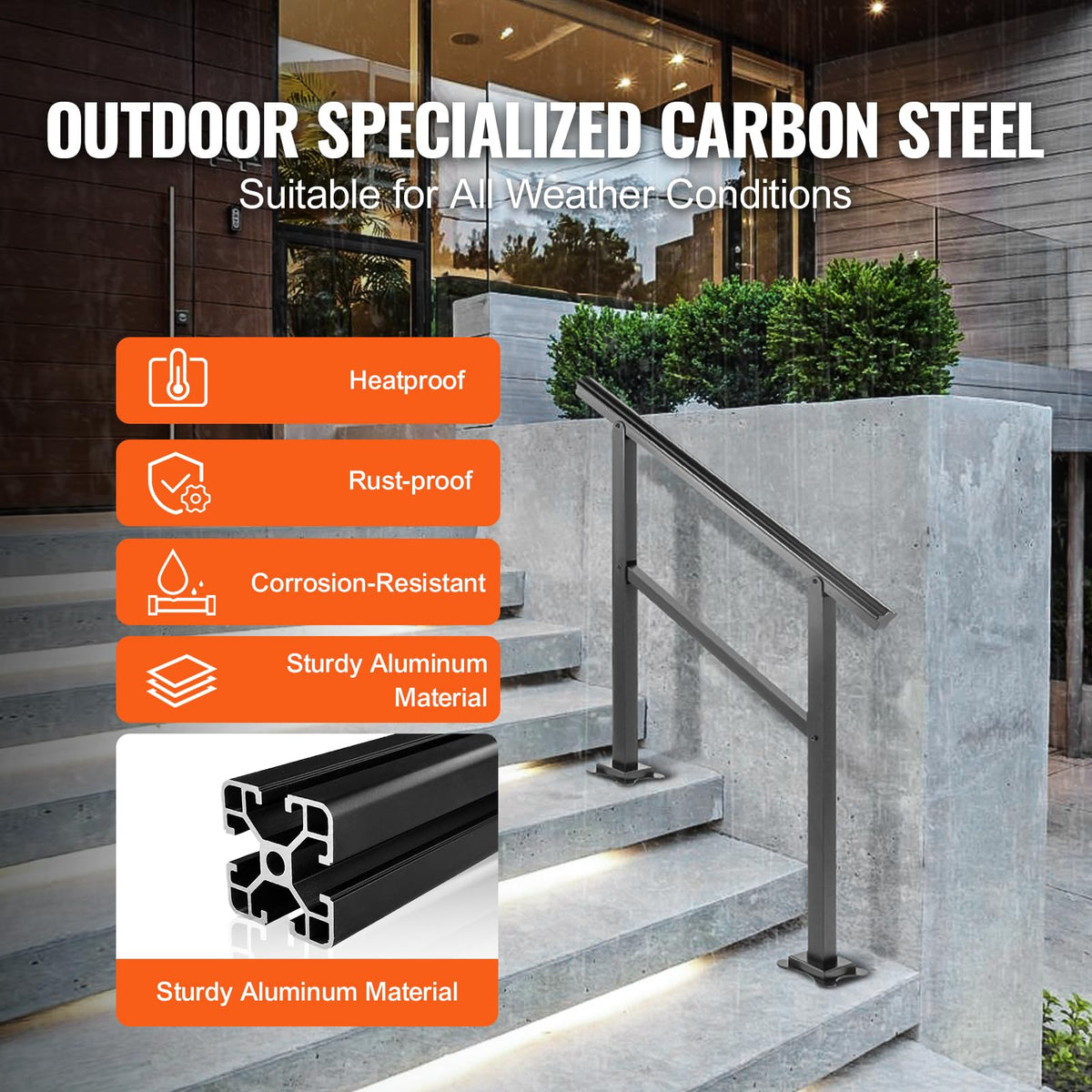 Aluminum Outdoor Stair Handrail 36 x 35 for 2-3 Steps J45307