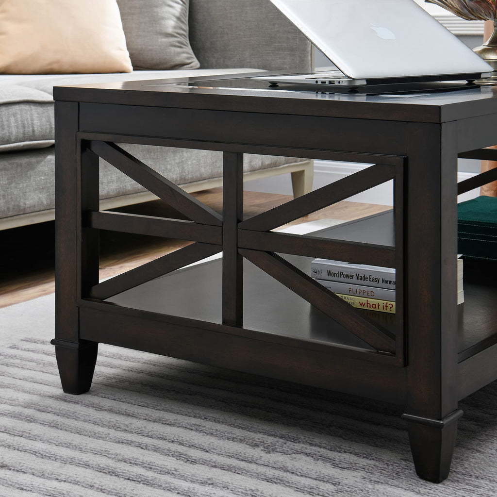 45.5"W Solid Wood Glass Coffee Table E2803
