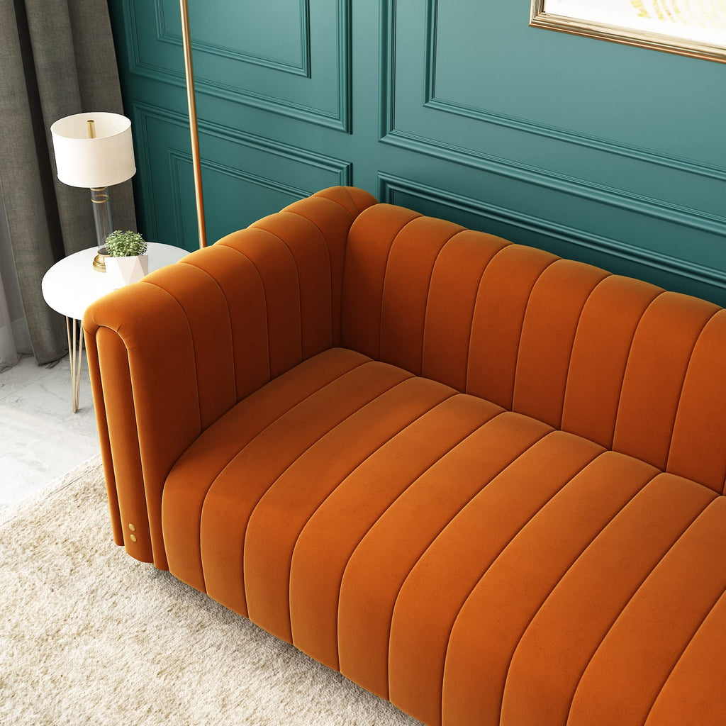 Orange Velvet Tufted 3-Seater Sofa L737984
