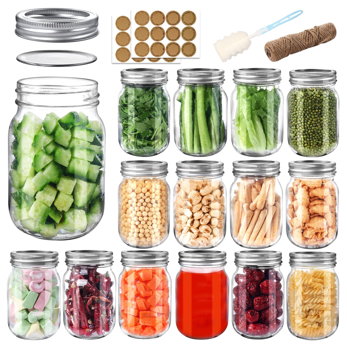 16 oz Mason Jars with Lids and Bands, 15 Pack H538486