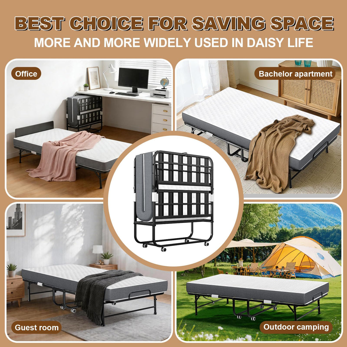 Folding Bed with Memory Mattress 75" x 38" Twin K456