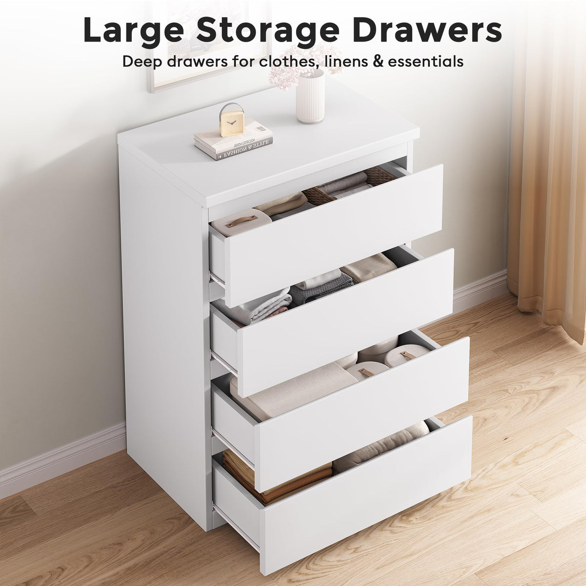 White 4 Drawer Wood Dresser P43506