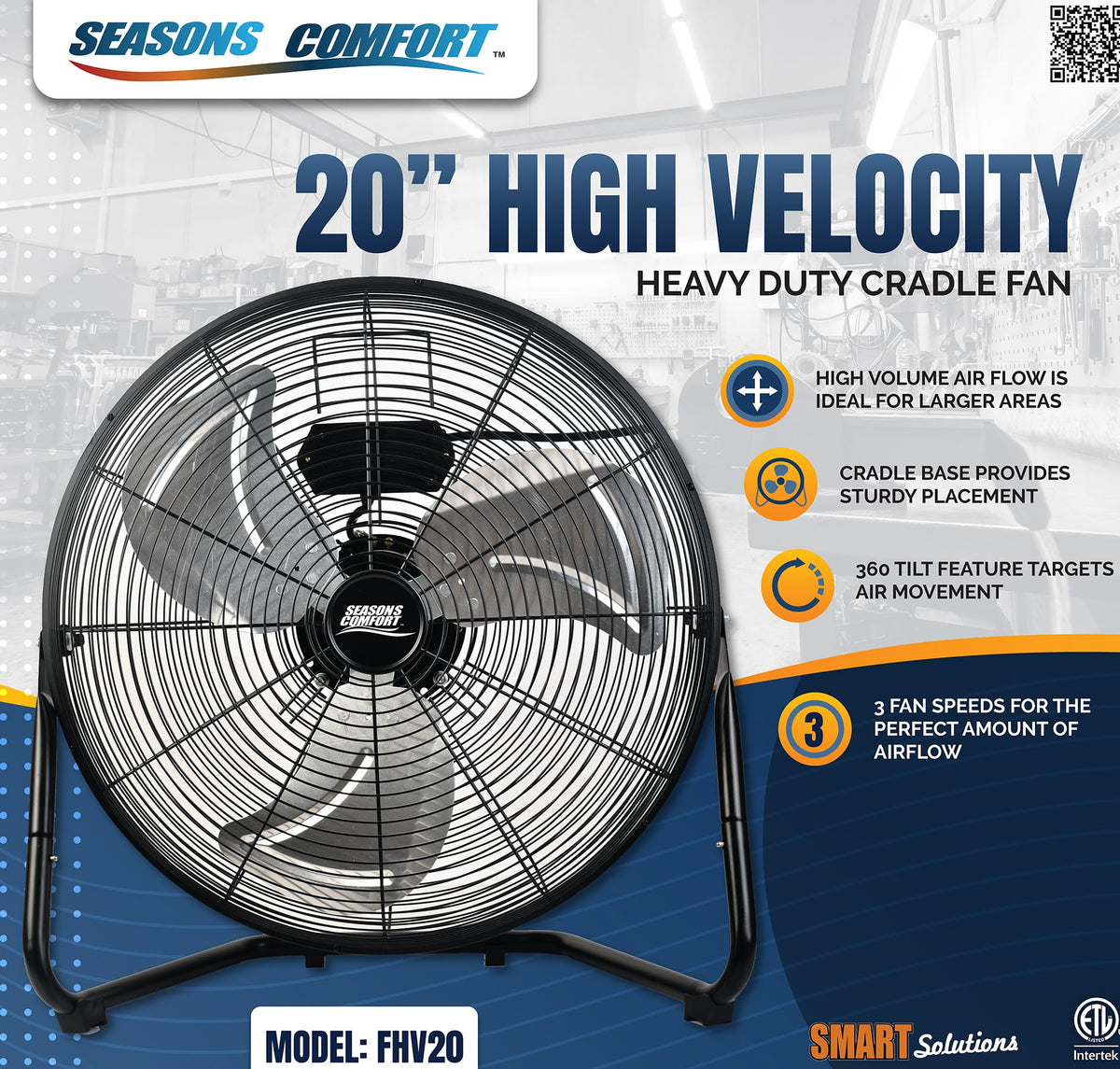 20 Inch 3 Speed Black High Velocity Fan Y889403