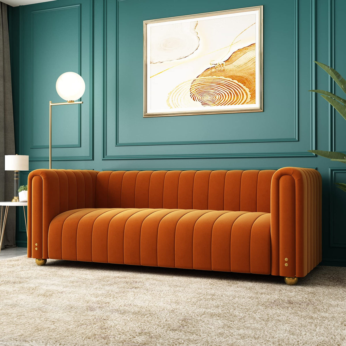 Orange Velvet Tufted 3-Seater Sofa L737984