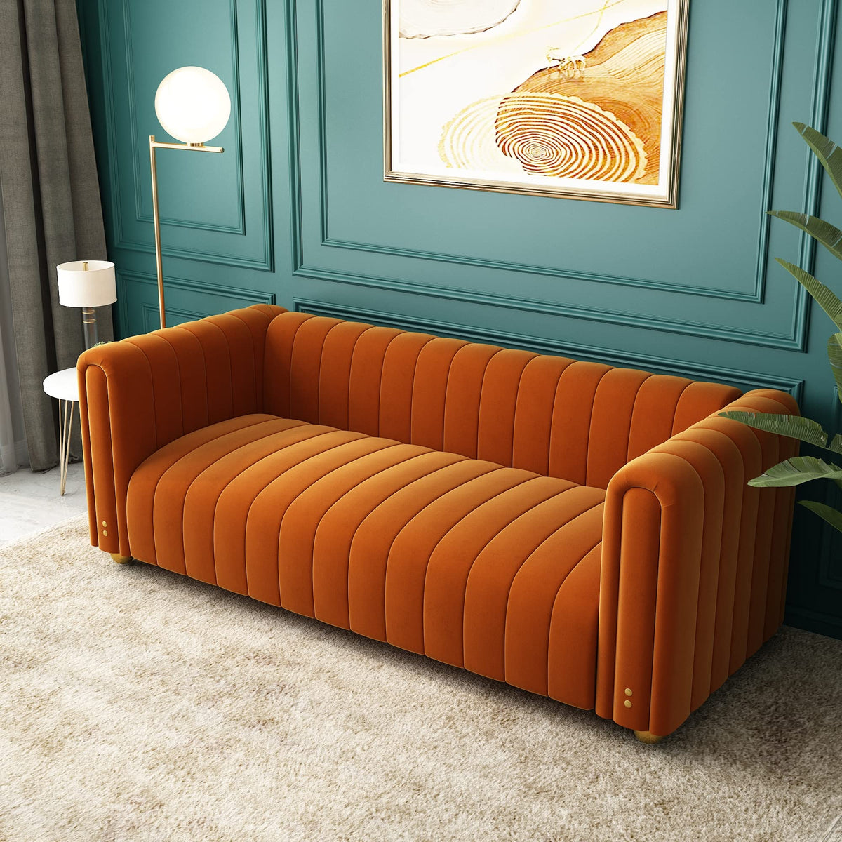 Orange Velvet Tufted 3-Seater Sofa L737984