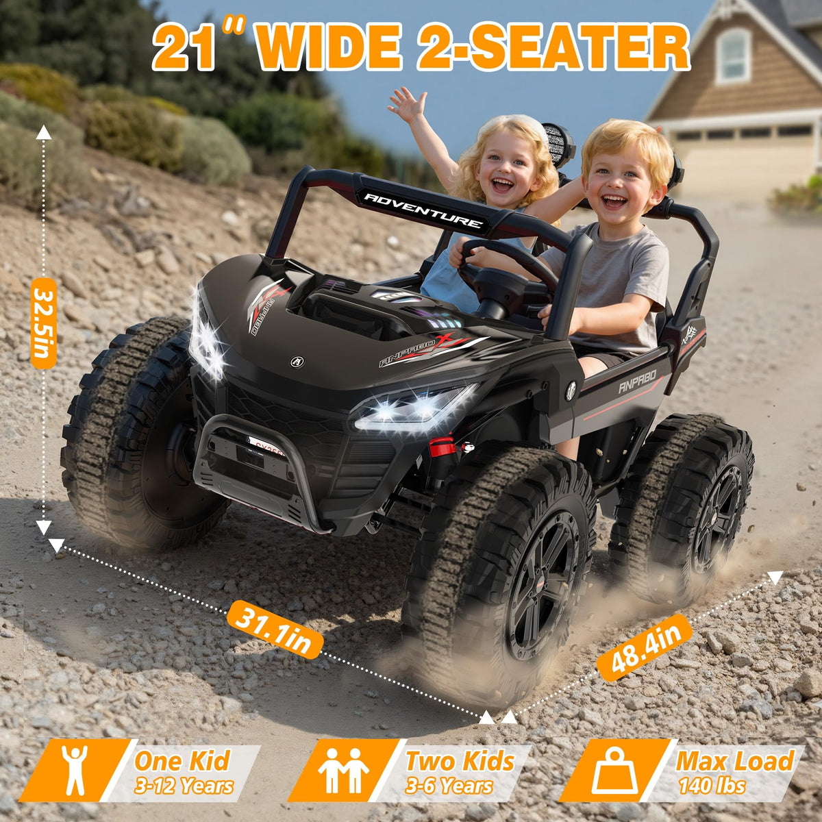 24V Ride on Toy with 4 x 200W Motors, Black P6995
