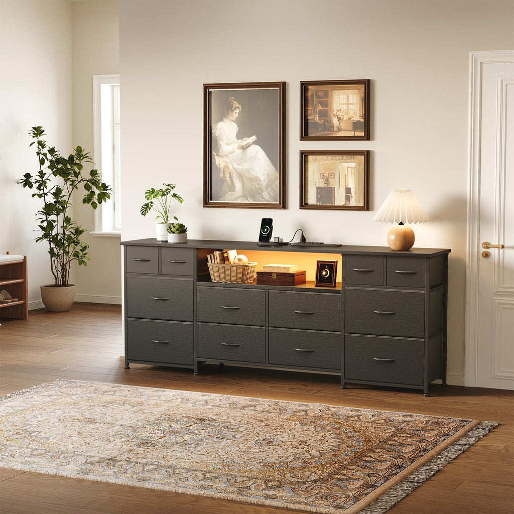 63 Inch 12 Drawer Black Dresser G468