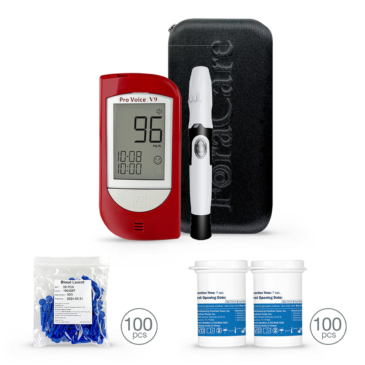 Talking Glucometer Diabetes Testing Kit with 100 Test Strips and 100 Lancets L166