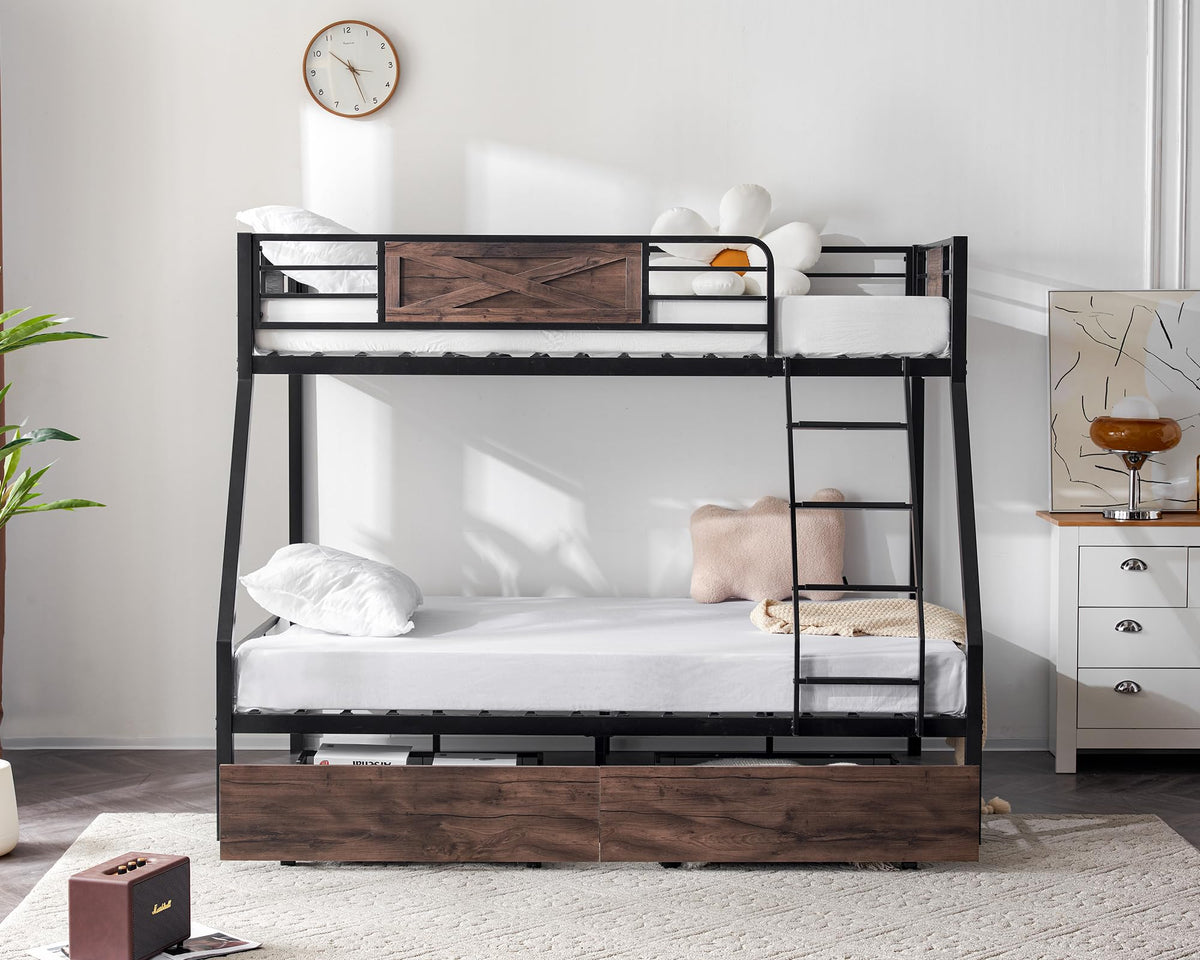 Twin Over Full Metal Bunk Bed with 2 Storage Drawers M943749