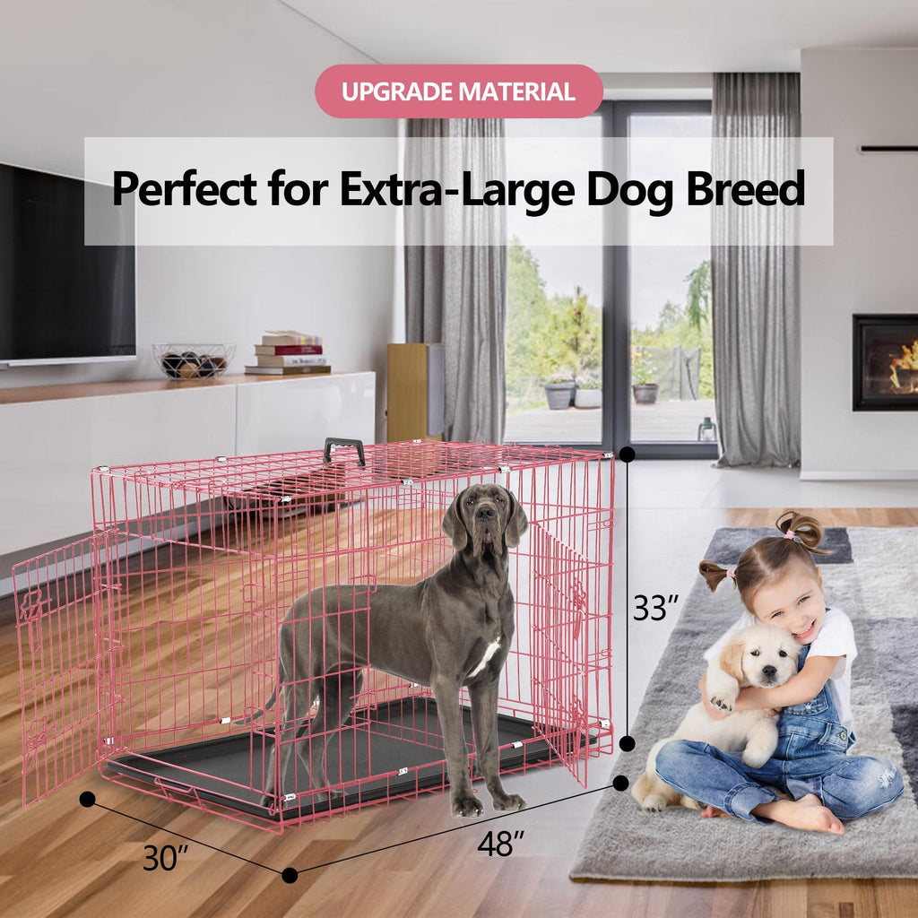 48 Inch Folding Metal Dog Crate with Tray and Divider Panel C698150