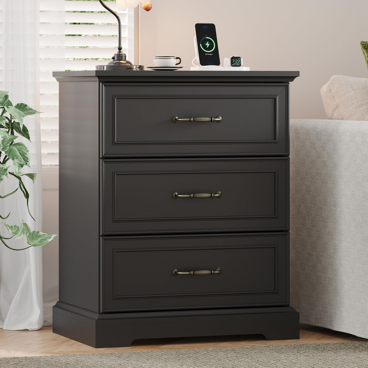 Black 3 Drawer Wood Dresser W894027