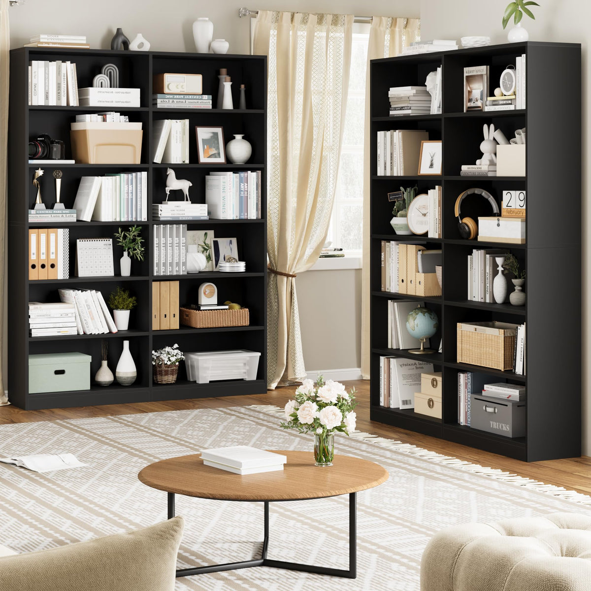 Black 6-Tier Double Wide Bookshelf S5866