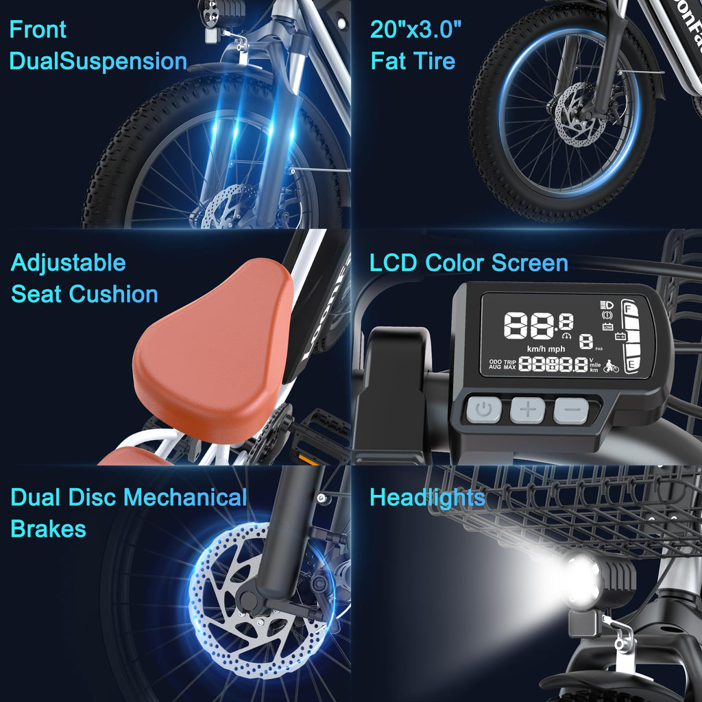 1000W 48V 13Ah Electric Bicycle with Rear Seat and Front Basket R7885