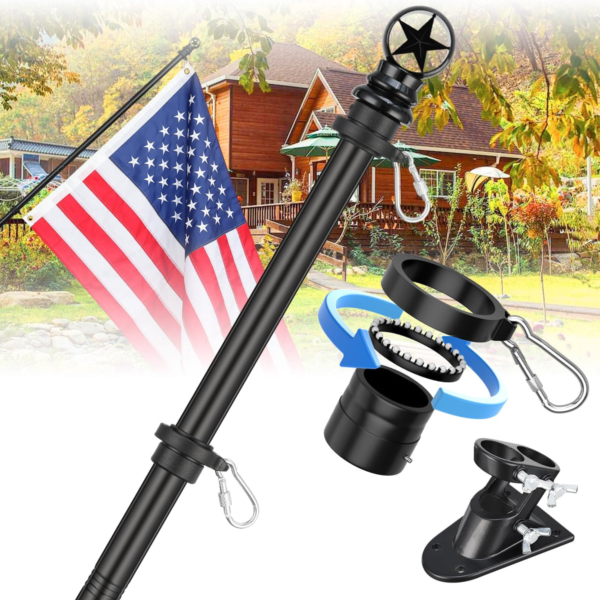 5ft Tangle-Free Stainless Steel Flag Pole Kit K9648