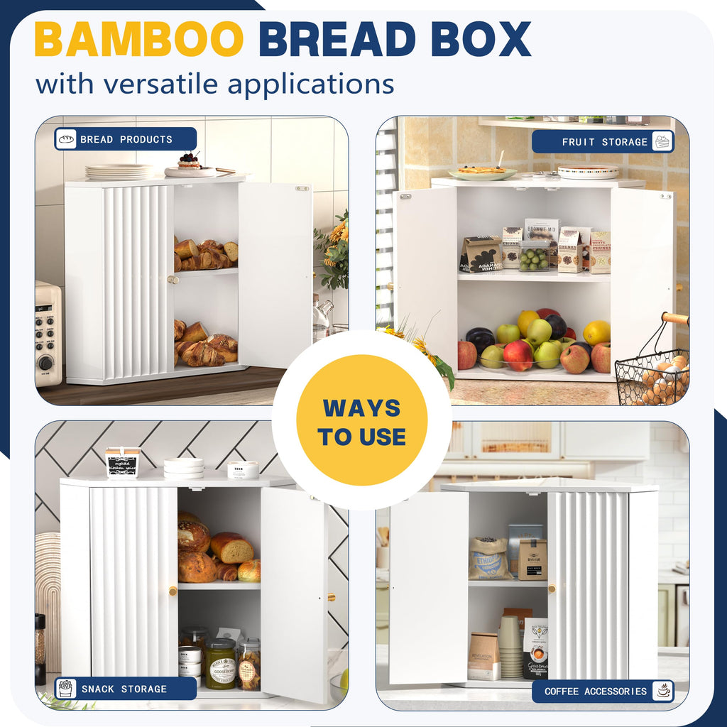 Large White Bamboo Bread Box K28278