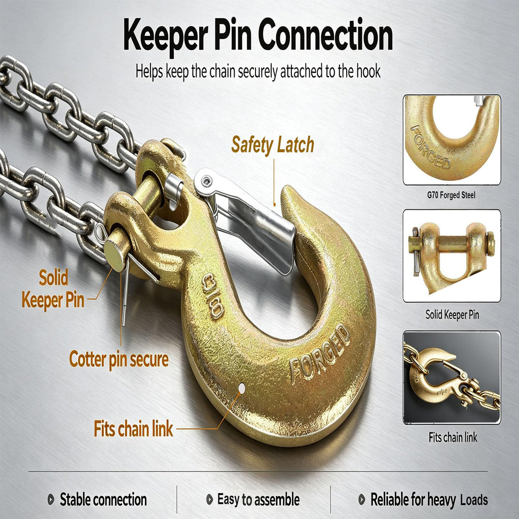2 Pack 3/8 Inch Forged Steel Clevis Slip Hook with Safety Latch J269