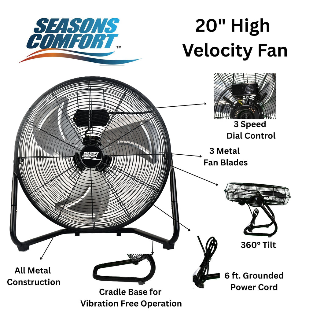 20 Inch 3 Speed Black High Velocity Fan Y889403