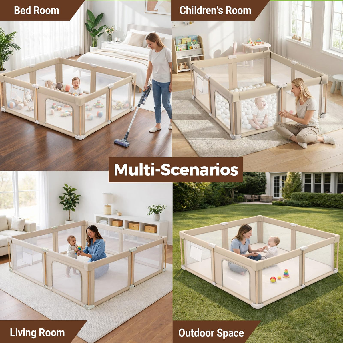 Foldable Baby Playpen with Mat, Mesh and Storage Bag F419