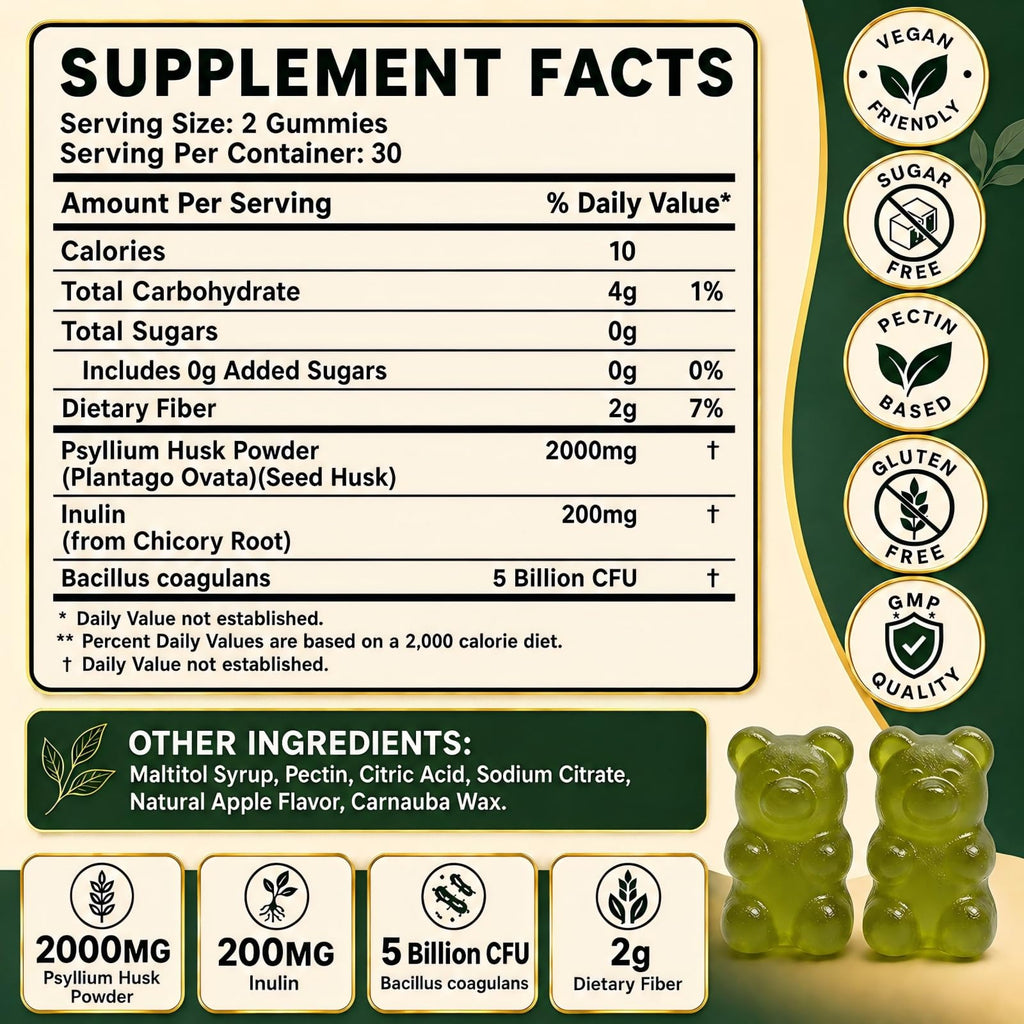 Sugar Free Psyllium Husk Gummies 2000mg 60 Count V98967