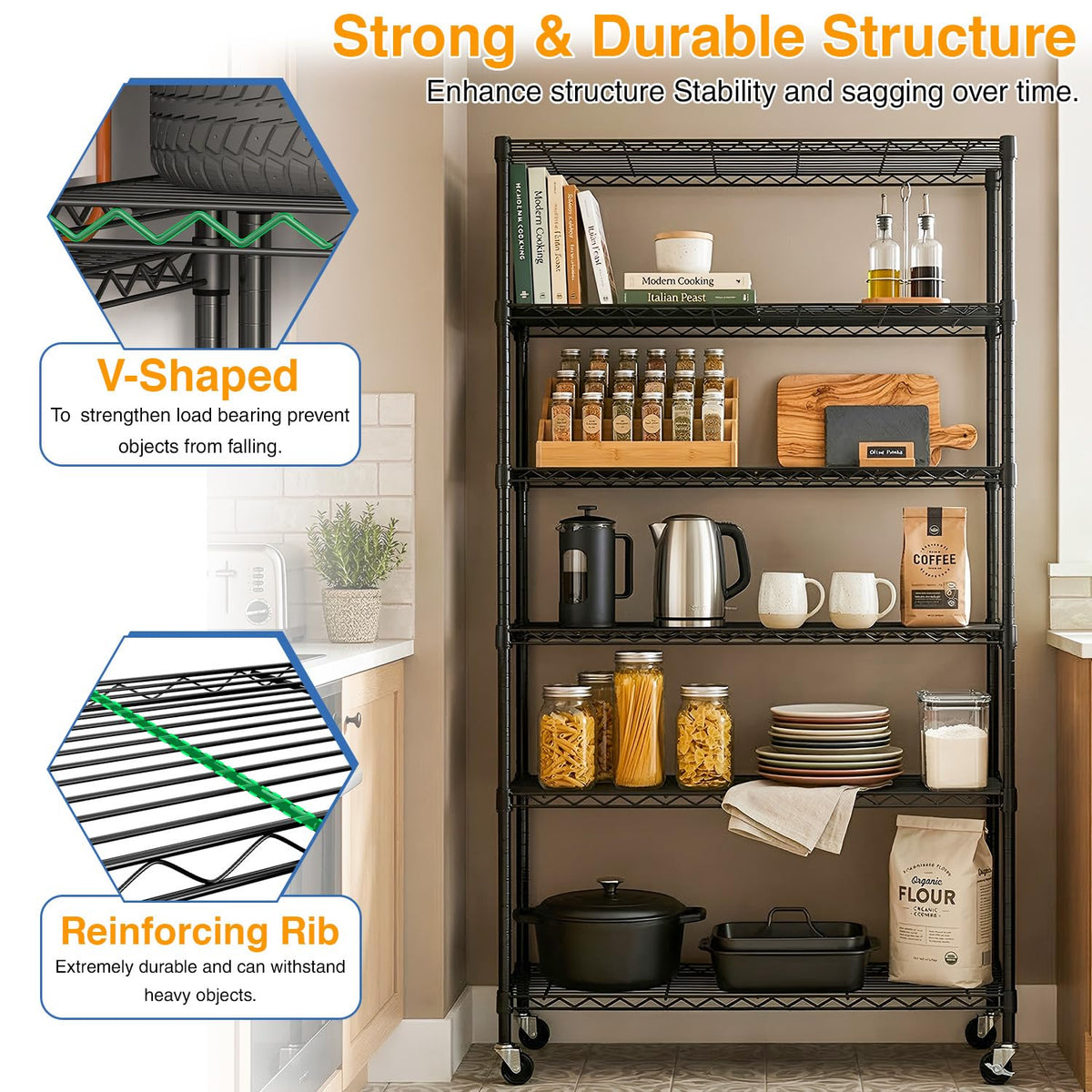 6-Tier Wire Shelf with Wheels C9514