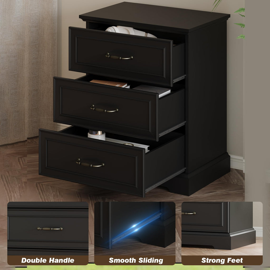 Black 3 Drawer Wood Dresser W894027